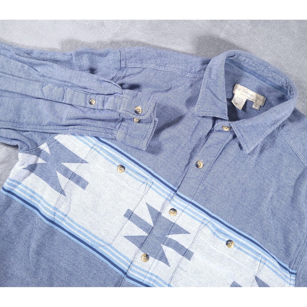 Territory Ahead Shirt Mens Large Blue Aztec Southwestern Twill Button‎ Up Cotto